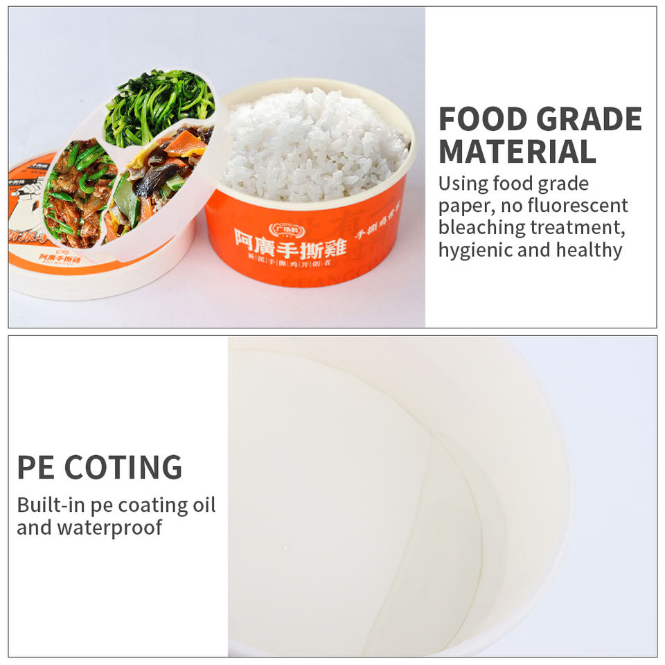 Disposable Custom Logo Printing Food Packing Container Salad Bowls Kraft Paper Bowl With Plastic Lid From ManufacturerPopular