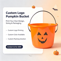Seau citrouille en plastique d'Halloween avec poignée, seau à bonbons pour la fête des enfants, seau de rangement, seau décoratif de fête, vente en gros