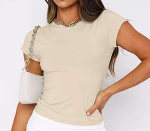 T-<span class=keywords><strong>shirt</strong></span> à manches courtes de haute qualité pour l'été personalizzate private label Round crew necks tshirt for women - Product Image 1