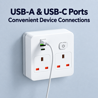 Adaptor Stopkontak Universal Standar Inggris 13A, Kabel Ekstensi Multi-Fungsi dengan Port Pengisian Cepat USB Type-C