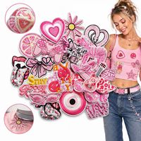 Patch Bordir Tempel Setrika Y2K Motif Lucu Pink Girly Hati Kupu-kupu Bunga Gitar Daisy Zebra Bintang Pita