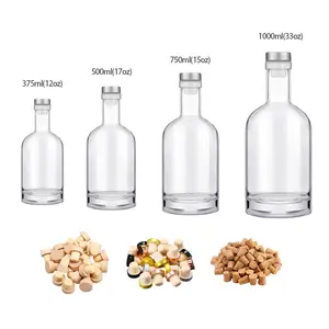 Custom 375ml 500ml 750Ml 1 Liter Glass Bottle Gin Whisky Vodka Spirit Glass Bottle for Liquor with Cap