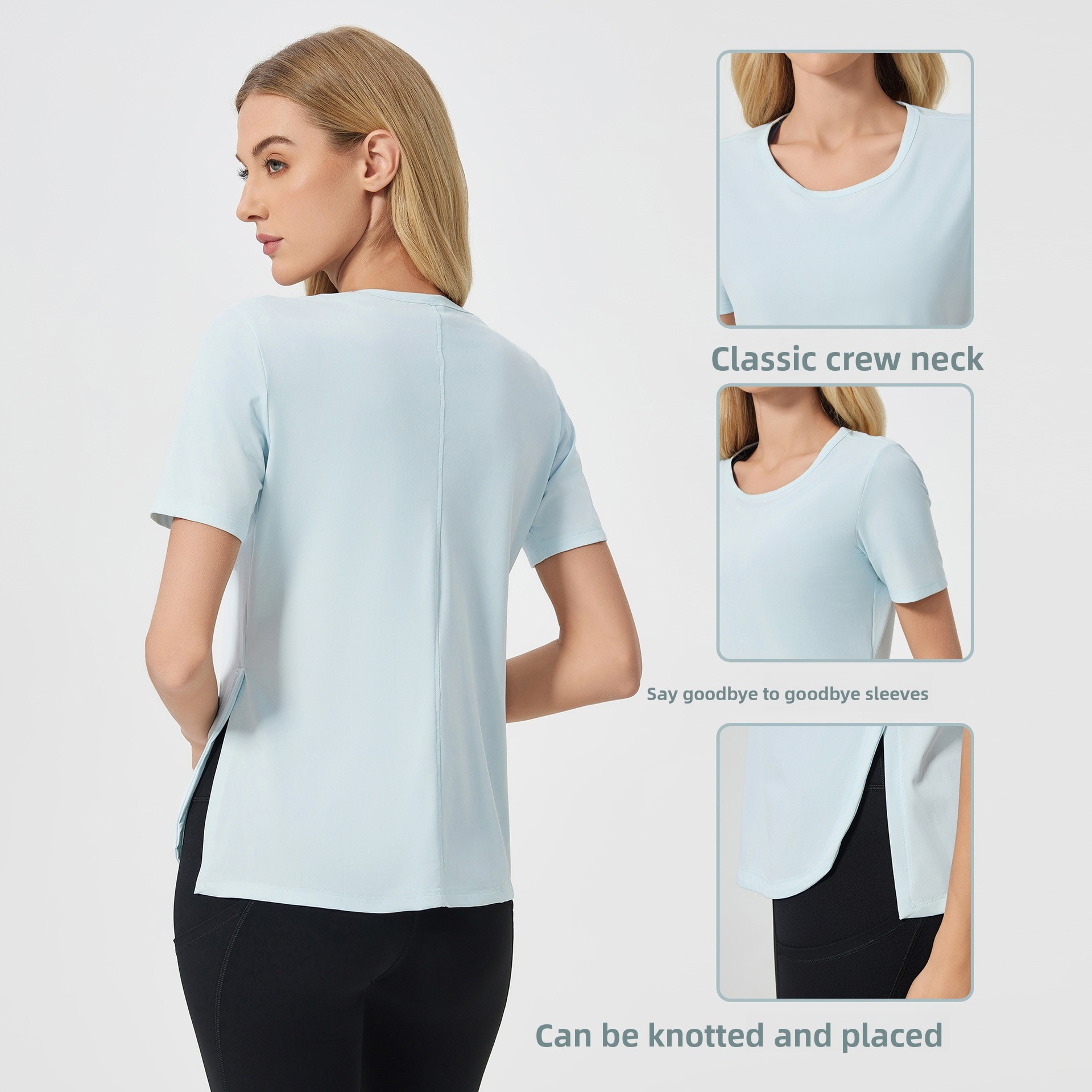 Women's Summer Four-Way Stretch Yoga Tops Quick-Drying Breathable Side Slits for Running Fitness Sports Short Sleeve T-Shirts