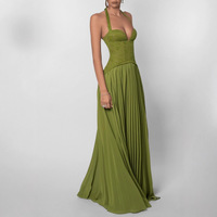 Nouvelle Robe Longue Plissée à Bretelles pour Femme, Style Européen et Américain, Hiver 2026, Sexy, Dos Nu, Col Bas, Taille Haute