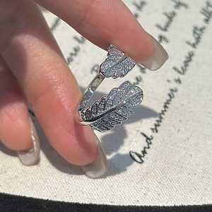 Bague en argent sterling S925, design de niche, style vintage simple et tendance, sertie de zircon dense, bague à bouche ouverte - Product Image 4