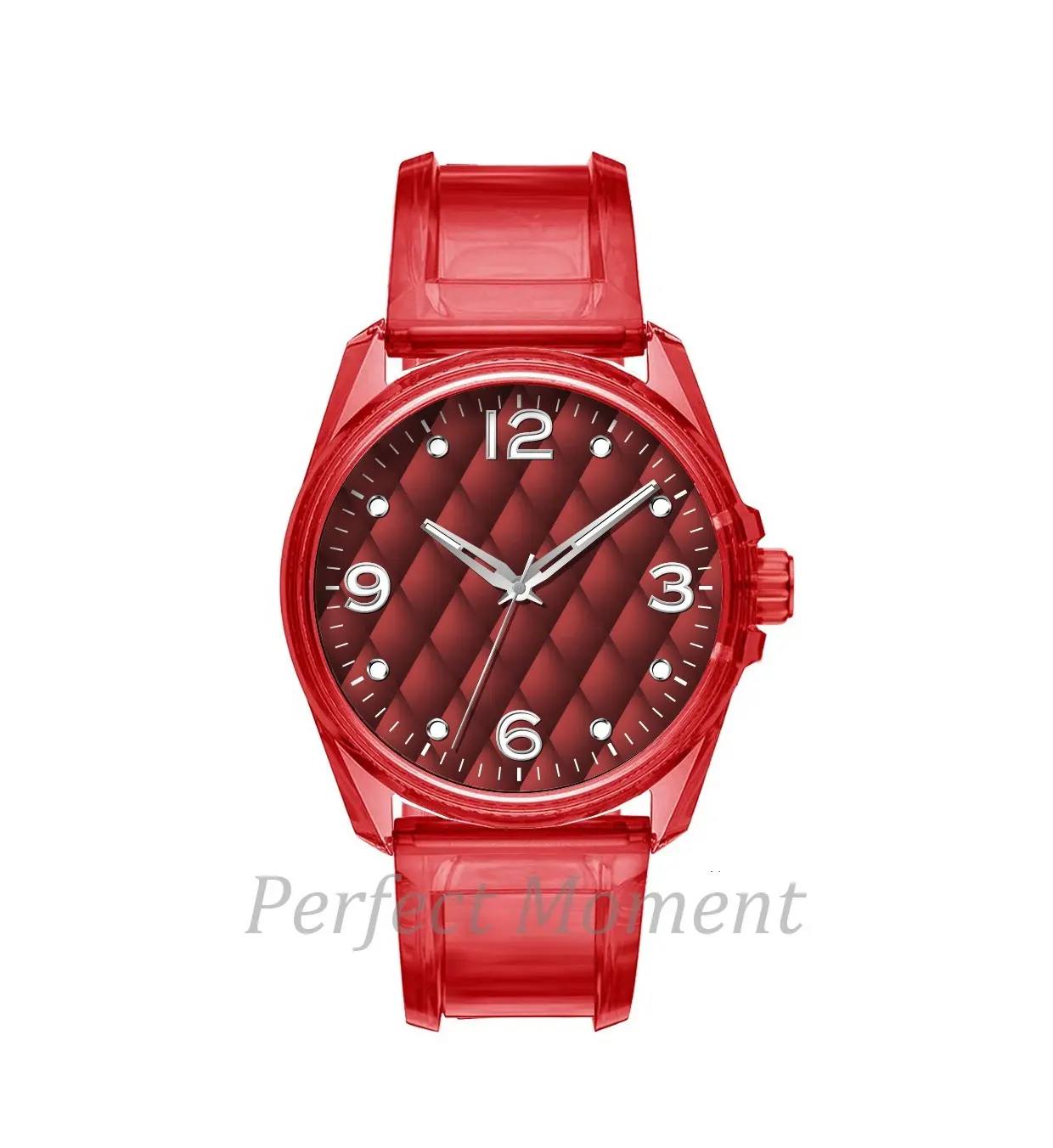 Plastic Transparent Red Sport Watch Big Size Round Dial Men And Women Analogue Quartz Watch
