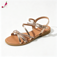 Sandales plates croisées scintillantes métallisées pour femme, style preppy, pour vacances, soirée romantique, à enfiler, dessus en PU souple, amorti estival