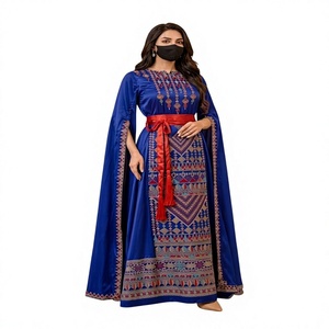 Custom Wholesale Royal Blue Velvet Women Thobe Luxury Embroidered Kaftan Abaya Split <b>Cape</b> Sleeve Straight Eco-Friendly Modest - Product Image 1