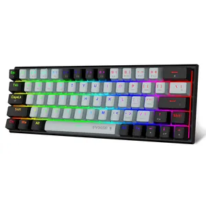 Mini teclado mecânico 60%, interruptor de desktop com fio + 2.4g, modo triplo, pbt, arco-íris, rgb