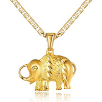 Collier pendentif éléphant plaqué or à la mode en métal léger avec Zircon Lucky Elephant Thai Design-pour cadeau