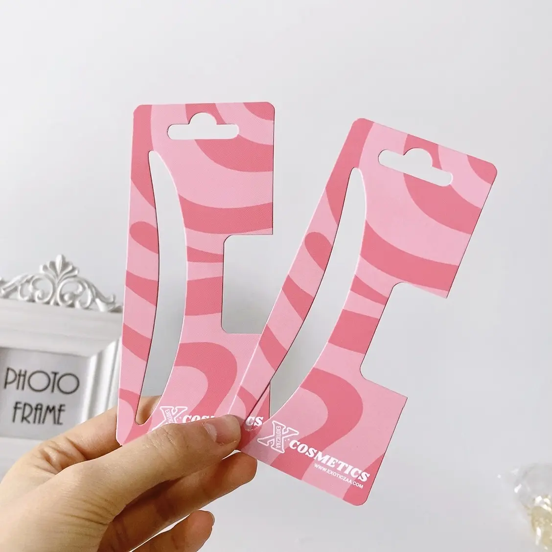 Murah Logo kustom tampilan kemasan kartu seni kertas Pink menggantung jepit rambut cakar kartu klip rambut pemegang tampilan kartu