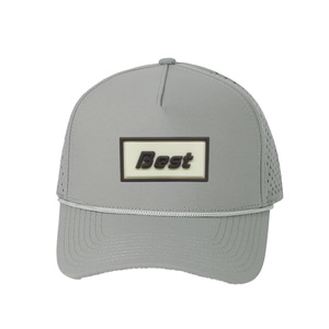 Casquette de camionneur structurée de golf imperméable à 5 panneaux Logo en caoutchouc personnalisé respirant découpé au laser perforé avec corde pour le sport - Product Image 2