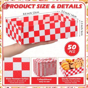 Cajas de Papel a Cuadros Rojos Impresas Personalizadas al por Mayor, Bandejas Desechables para Comida para Llevar, para Hamburguesas y Papas Fritas - Product Image 2