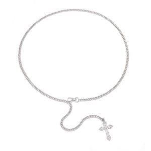 <b>Cross</b> Body <b>Chain</b> Tibetan Silver Unisex Fashionable Daily Wear White K Metal Waist <b>Chain</b> Detachable Single Layer - Product Image 4