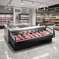 Vitrine réfrigérée commerciale de type européen en acier inoxydable avec base, éclairage LED pour viande crue, idéale pour marché frigorifique/buffet/chaudron