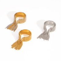 18 Karat vergoldeter verstellbarer Edelstahl Damen Feinstahl Kugel Quaste Ring breite Öffnung grenz überschreitend LCR256181