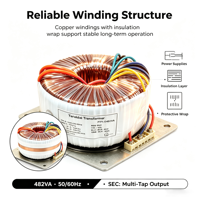 Transformateur toroïdal fiable 50/60 Hz 110 V/240 V entrée, 20-20 V double sortie pour amplificateurs audio Hi-Fi et amplificateurs de puissance sonore