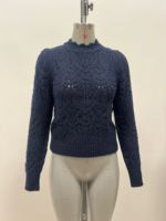 Pull en laine mélangée de haute qualité pour femmes Inez, pointelle, personnalisé OEM & ODM, manches longues, pull épais bleu marine, vêtements de loisirs