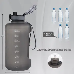 2.2L Frosted Plastic Sport Water Bottle Set BPA-Free Motivational Time Markers Hight Flowing Gym Travel Outdoor Adults