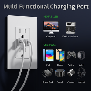 UL 인증 유니버설 소켓 USB 125V 벽면 소켓 USB 포트 15암페어 더블 A 포트 욕실 USB 콘센트 미국 시장용 - Product Image 3