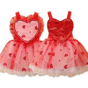 Детский комбинезончик; Платье для маленьких девочек; В форме сердца Sequins майка, топ, жилет боди для детей на День святого Валентина, одежда на День святого Валентина для девочек, платье для малышей