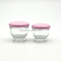 Pot à pudding en verre à pied court de 75 ml et 100 ml avec couvercle à vis en métal rose, base en forme de pétale, pour yaourt, gelée, nid d'oiseau, confiture