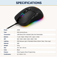 Souris de jeu filaire USB RGB, 7 boutons, 7200 DPI, 13 modes de rétroéclairage, programmation macro, OEM ODM pour PC portable, CE ROHS FCC