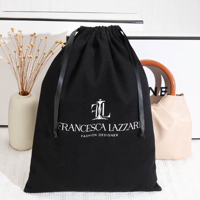 Eco Friendly Drawstring Black Cotton Twill