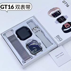 ساعة ذكية GT16 بحزامين GTS4 للرجال والنساء، شاشة <span class=keywords><strong>2</strong></span>.01 بوصة مقاومة للماء، متتبع للياقة البدنية مع ميزة الاتصال عبر البلوتوث وقياس معدل ضربات القلب، حزامان مزدوجان لنظامي أندرويد وآي أو إس - Product Image 4