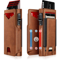 Dompet Pria Premium Mewah RFID Mikrofiber Lipat Dua Magnetik dengan Tempat Kartu Pop Up, Penjepit Uang, Kantong Depan, Tempat Kartu Kredit, Gaya Bisnis