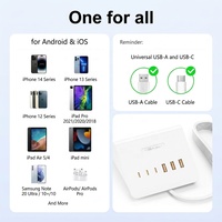 Station de charge rapide 35W, chargeur 6 ports USB-C/USB-A avec support pour téléphone, chargeur d'appareil électronique pour ordinateur portable ignifuge, PD20W+15W, prise US