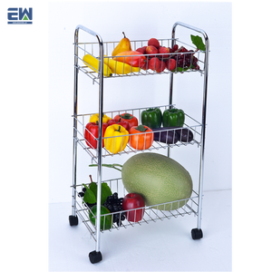 Chariot de service de rangement de cuisine moderne Offres Spéciales avec roues <span class=keywords><strong>légumes</strong></span> et fruits support de maintien en fil de fer à 3 couches - Product Image 1
