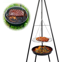 Barbecue suspendu sur trépied robuste avec foyer en fer antiadhésif - Station de cuisson extérieure à hauteur réglable pour le camping