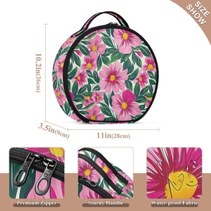 Round Portable Custom Print Hawaii Pink Flower Travel Cosmetic Brush Box Artist Professional <b>Makeup</b> Train <b>Case</b> with Divider - Product Image 3