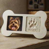 Kit d'empreintes d'argile commémorative pour chien Empreinte de patte de chien en bois Cadre de photo souvenir
