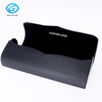 Étui à lunettes en cuir PU noir avec logo personnalisé, boîte rigide pour lunettes avec coffret cadeau extérieur, chiffon de nettoyage en microfibre et carte personnalisée