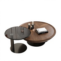 Ensemble de tables basses gigognes rondes en bois, style moderne et minimaliste, avec plateau en verre trempé de luxe, pour salon