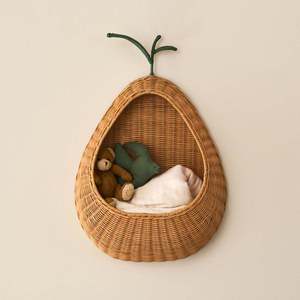 <b>Rattan</b> Wall Mounted <b>Basket</b> Apple Shape Handmade <b>Storage</b> For Toys And Sundries Home Decoration - Product Image 2