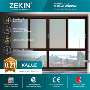 Fenêtre coulissante en aluminium à rupture de pont thermique pour villa de luxe, insonorisée, isolante thermiquement, double vitrage en verre trempé NFRC - Product Image 1