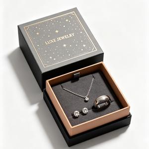 Luxe <b>Jewelry</b> Gift <b>Box</b> Rigid Paper Packaging with Gold Foil Logo Satin Liner High-End <b>Jewelry</b> Storage Rectangle Shape - Product Image 1