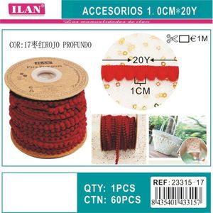 Nastro Pom-Pom da 1 cm di larghezza, 20 iarde, rosso, per cucito e decorazioni - Product Image 2