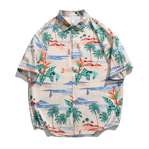 Chemise perlée à manches courtes pour <span class=keywords><strong>homme</strong></span>, style <span class=keywords><strong>japonais</strong></span>, coupe ample, protection solaire, tendance, décontractée, sensation fraîche, sans repassage - Product Image 1