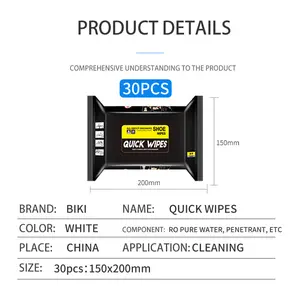 Hot Sales 30counts Alcohol Free Custom OEM Disposable Shoe Cleaning Quick Wipes 535 BIAOQI For Sneaker Quick Clean