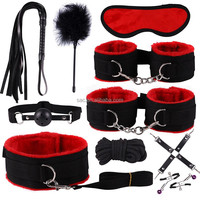 SacKnove Kit de Bondage pour Couples – 10 Pièces de Jouets Sexuels pour Adultes, Incluant Menottes Douces en Nylon, Fouet à Fourrure et Attaches pour Jeux BDSM SM