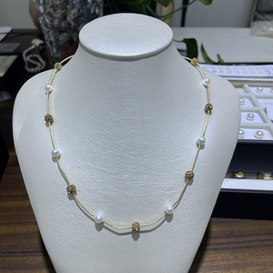 Fashion Metallic Crystal Beads Gold Plated <strong>Stainless</strong> <strong>Steel</strong> Chain Pearl Necklace <strong>Jewellery</strong> - Product Image 2