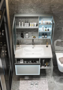 โต๊ะเครื่องแป้งในเชิงพาณิชย์พร้อมกระจก<span class=keywords><strong>อ่าง</strong></span>ล้างหน้าสำหรับโรงแรมตู้ห้องน้ำขนาดเล็กกันน้ำมีไฟ - Product Image 3