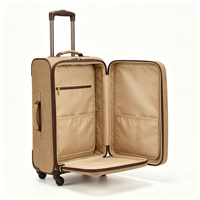 Valise à roulettes BONITA Softside avec serrure, en tissu beige, poche avant zippée, poignée télescopique et poignée latérale.