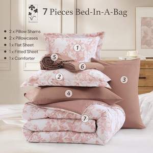 Parure de lit de luxe personnalisée 7 pièces en coton floral, toutes saisons, 300 fils, draps en coton, ensemble complet pour chambre à coucher, service OEM ODM - Product Image 5