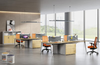 Poste de travail pour 2 personnes, bureau double face dos à dos avec boîte à câbles rabattable MGX-006A