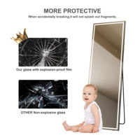 Salon de grande taille Smart Touch mural Stand Up Body Led Floor Long Dressing avec lumière 3 couleurs obscurcissant le miroir pleine longueur